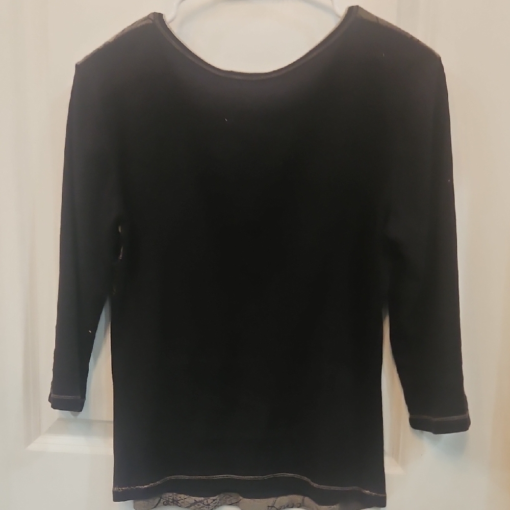 New Directions Black and Tan Graphic 3/4 Sleeve Blouse - Picture 7 of 7
